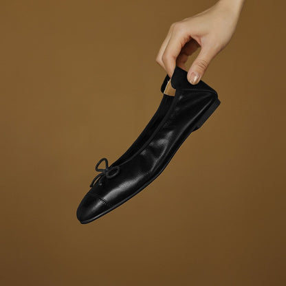 Mary Jane Women Loafers Hand Stitch Casual Streetwear Ballet Flats Soft Sole Solid Color Women Shoes Comfy Round Head Bow Shoes