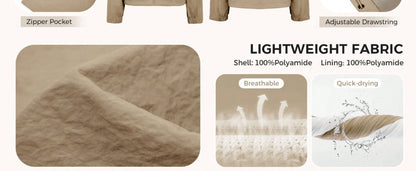 Fisoew Womens Cropped Jacket Zip Up Lightweight Hooded Trench Coat Active Outdoor Windbreaker Raincoat with Pockets