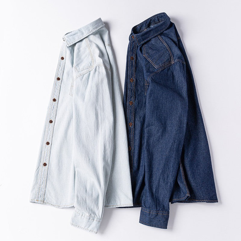 Brand Elastic Cotton Denim Shirt Men Long Sleeve Quality Cowboy Shirts for Men Casual Slim Fit Mens Designer Clothing