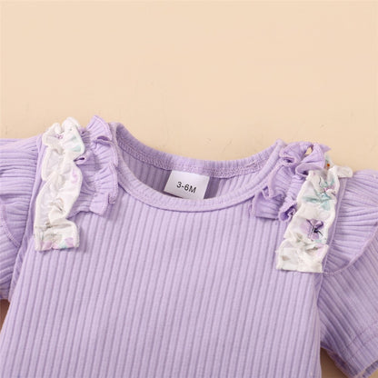 0-18Months Baby Girl Clothes Set Purple Short Sleeve Romper + Flowers Shorts with Headband Toddler Girl Summer 3PCS Outfit