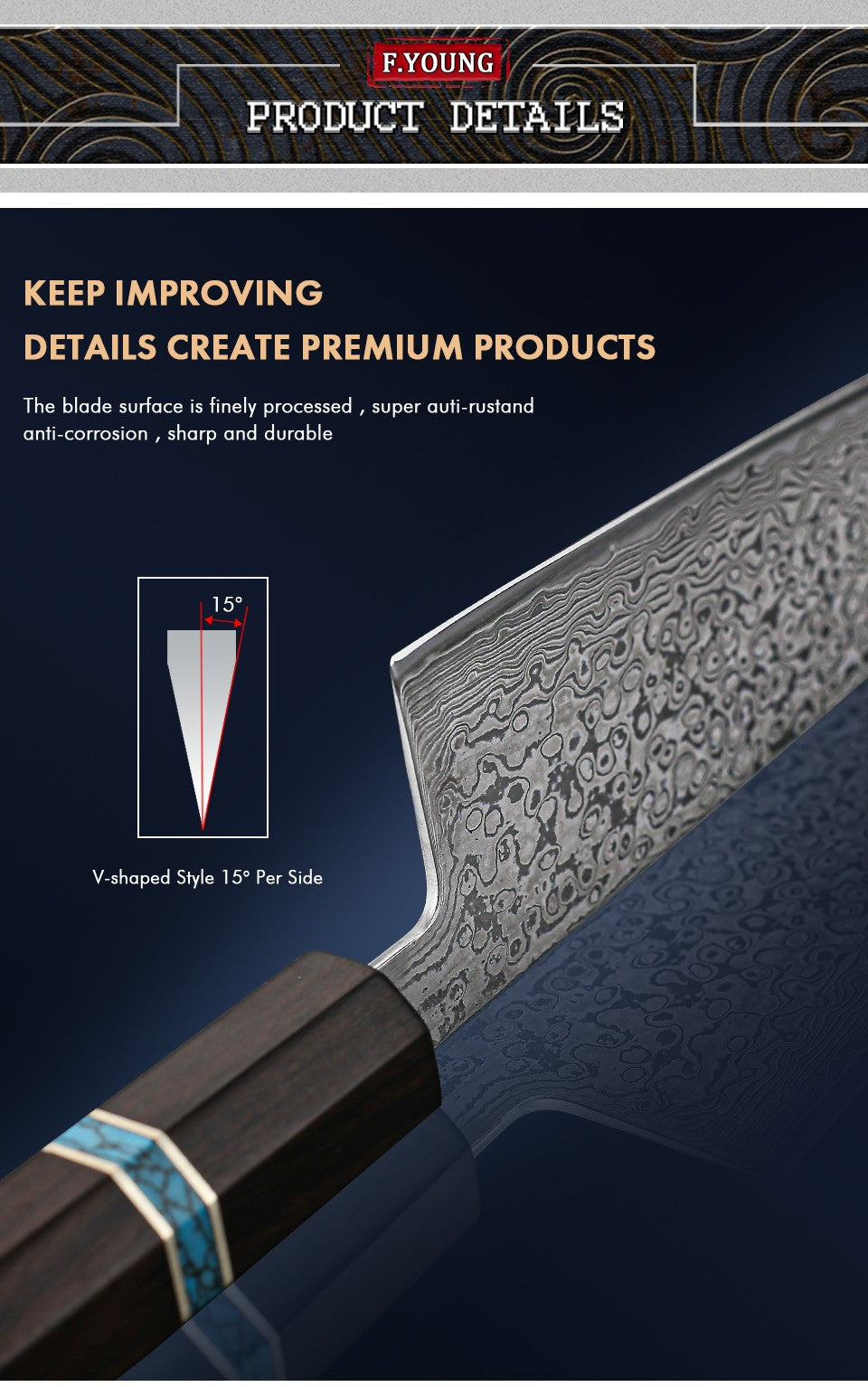 F.YOUNG 8.2-inch Handmade Chef Knife Damascus Steel Sharp Meat Vegetable Cleaver Gyuto Knife Japanese Hand Forged Kitchen Knives