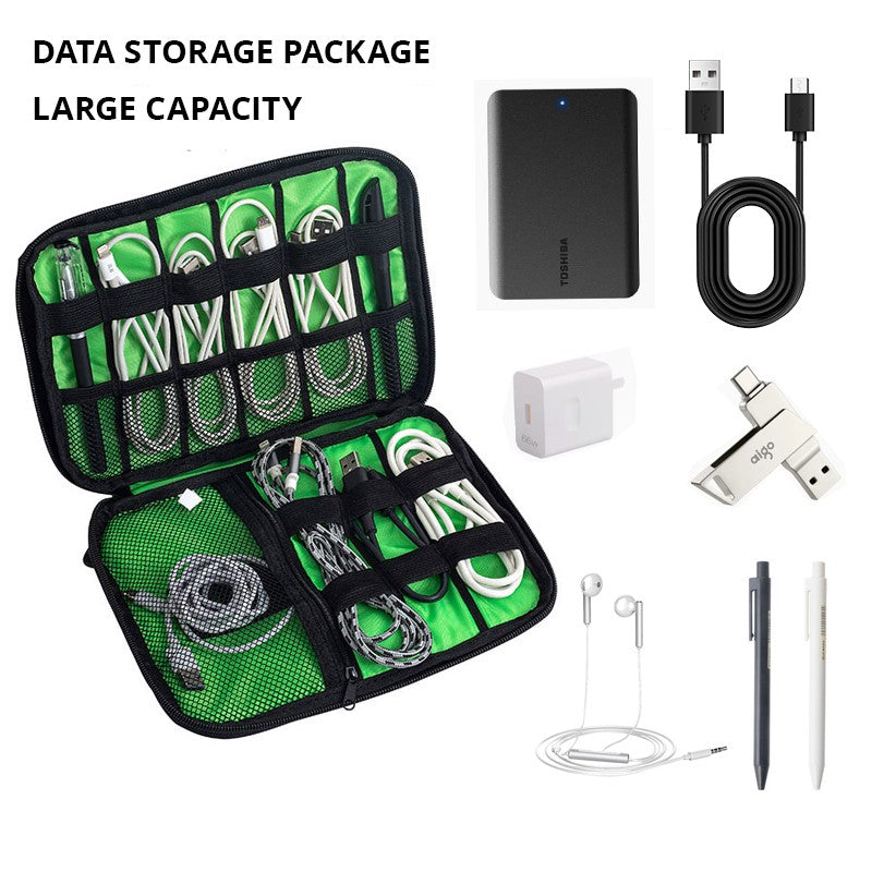 1pc Black Green Storage Bag Electronic Accessory Organizer Portable Usb Data Cable Charger Plug Travel Waterproof Organizer