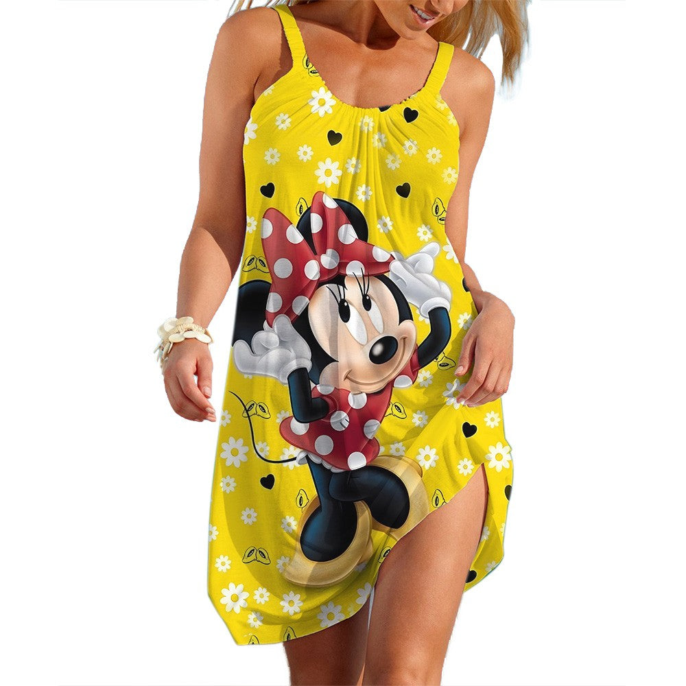 Disney-Mickey Minnie Dresses for Women Soft Women's Beach Dresses Summer Fashion