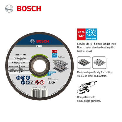 Disco de Corte Bosch 125mm Rebolo Esmerilhadeira Acessórios Ferramenta Rotativa Inox e Metal