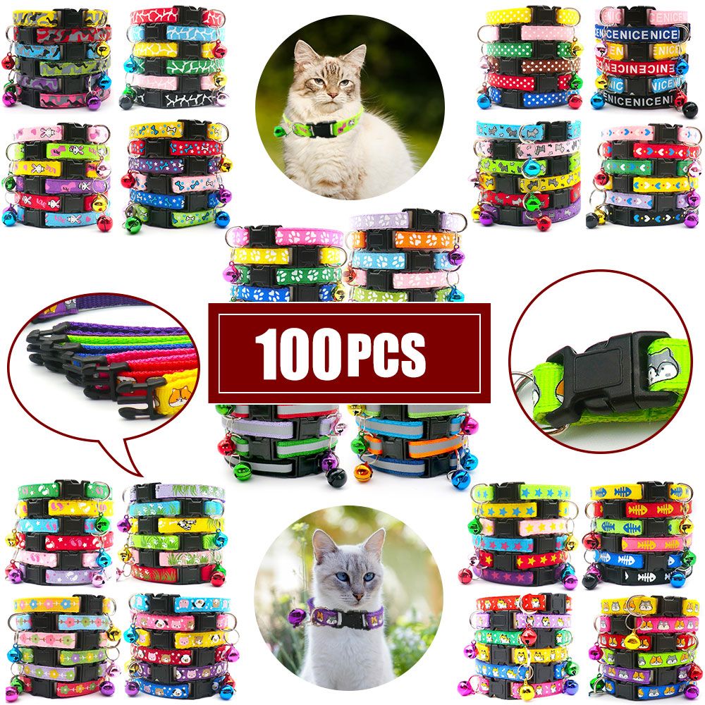 100Pcs Dog Collar With Bells Adjustable customize Necklace Puppy Kitten Collar Accessories Pet Shop Products Rabbit Neck Strap