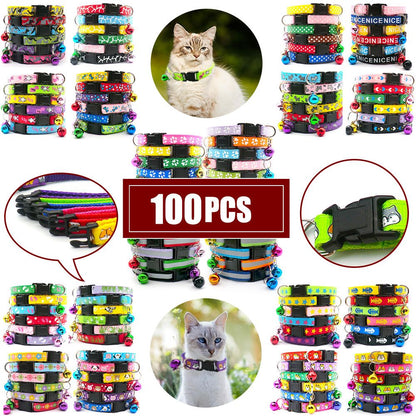 100Pcs Dog Collar With Bells Adjustable customize Necklace Puppy Kitten Collar Accessories Pet Shop Products Rabbit Neck Strap