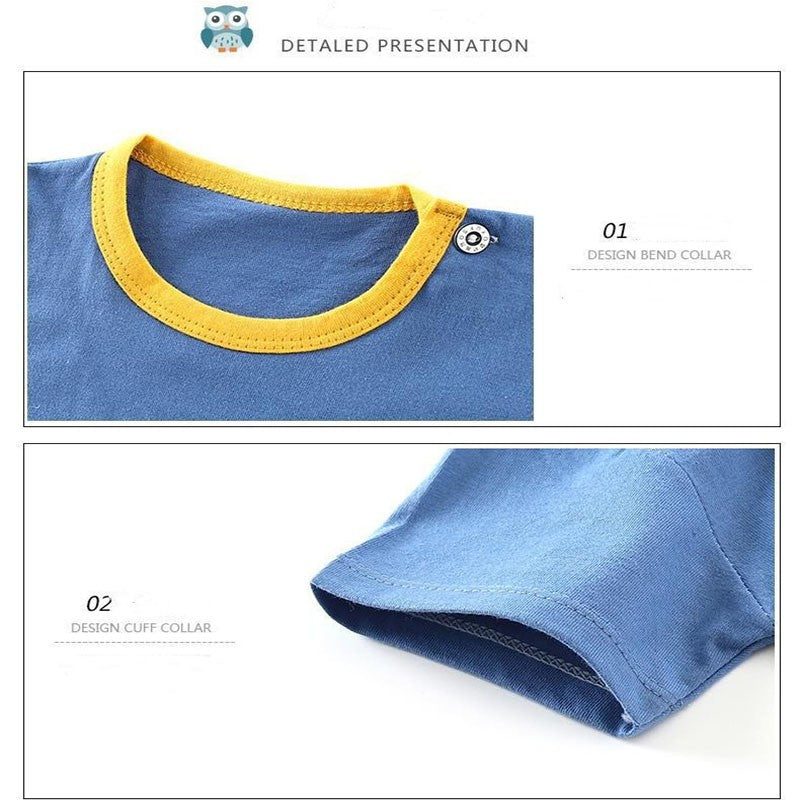 Cotton Pajama Cartoon T-Shirt+Shorts 2-Piece Clothing Set Kids Summer Baby Boys Girls Stripe Casual Tracksuit Clothes Suit 0-6 Y