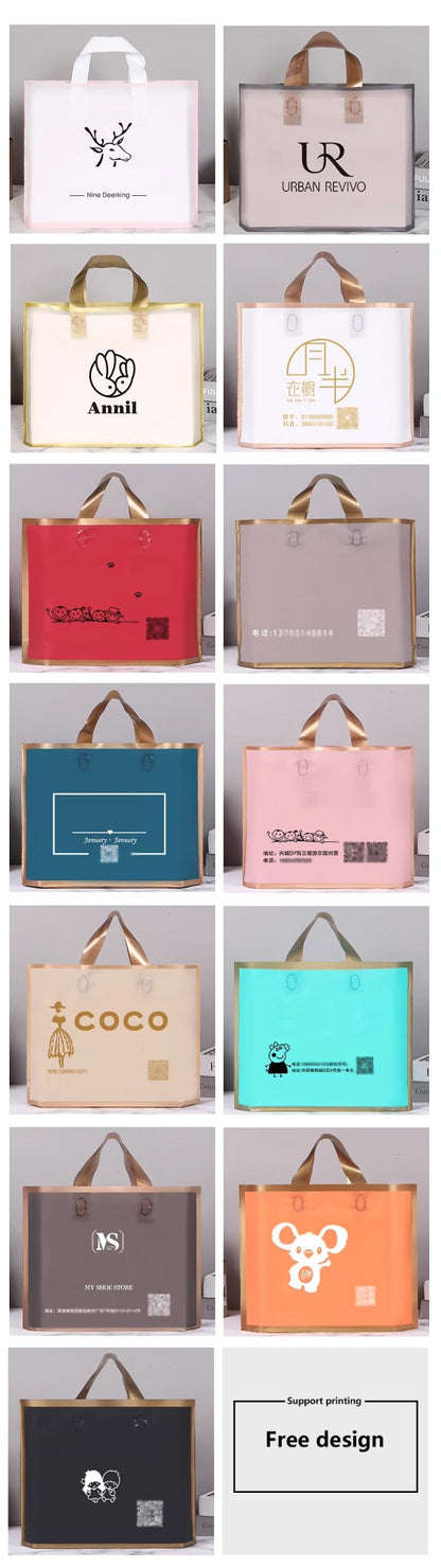 50pcs Customized Logo Tote Bags Gold Edge Colorful Party Favor Bags Clothing Packaging Shopping Bags Printed Logo
