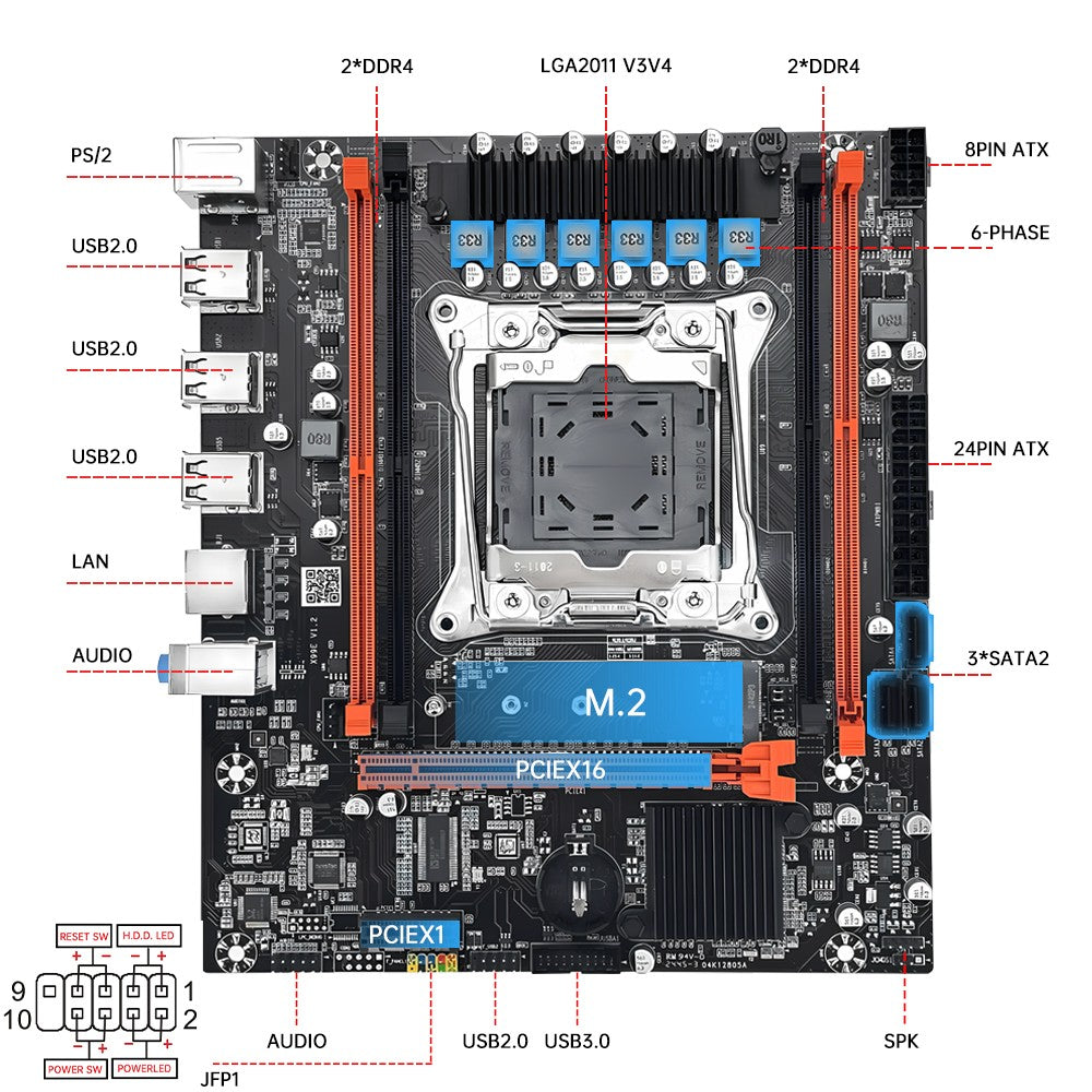Conjunto de Placa-Mãe Gamer MOUGOL X99 com Intel Xeon E5 2680 V4 e RAM DDR4 16G (2*8G) 2133MHz Dual Channel M.2 NVME para PC Desktop