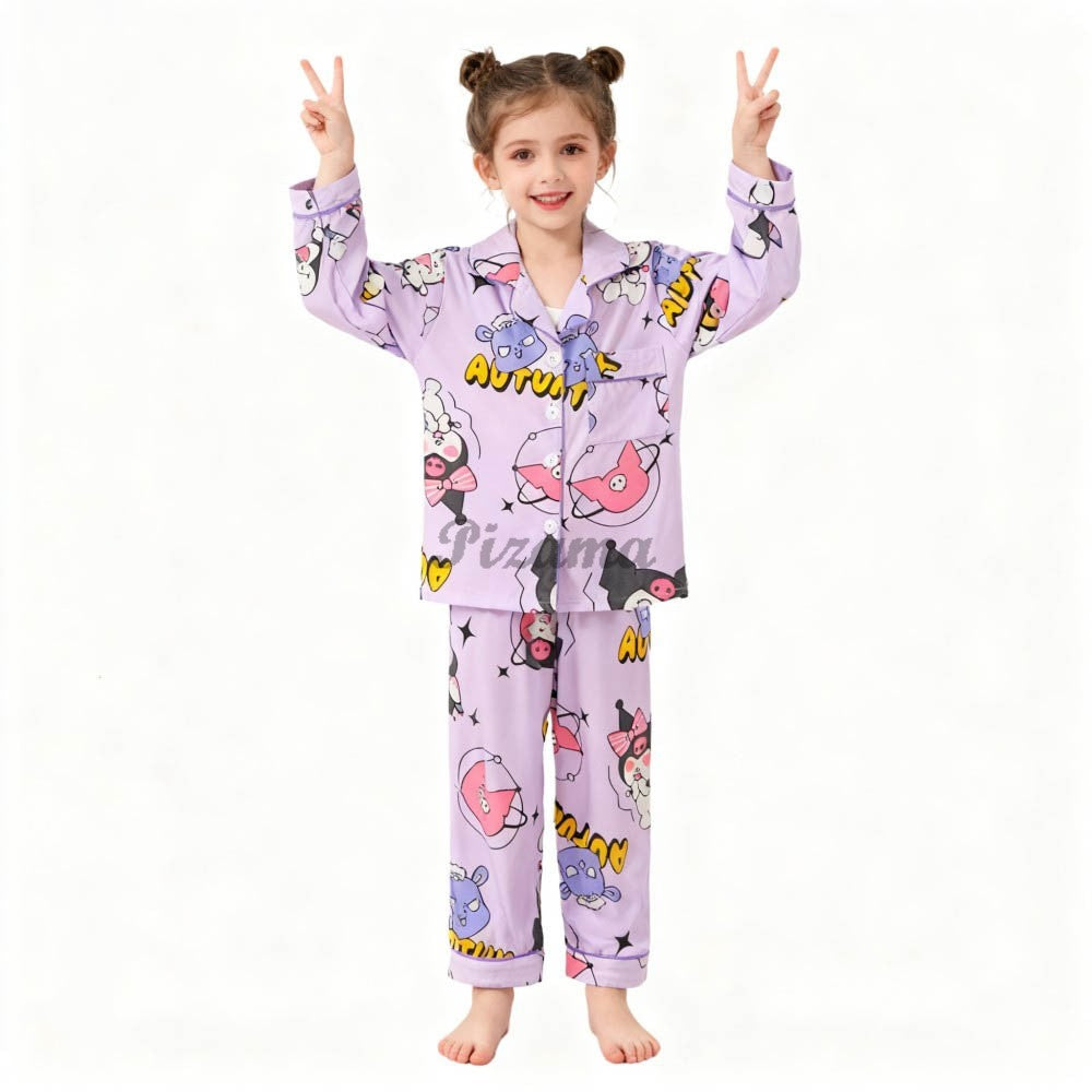 Children's Full Sleeve Button Down 2piece Kuromi Girls Pajamas Sets Boys Cinnamorolls Pyjamas Suits Kids Loungewear Homewear