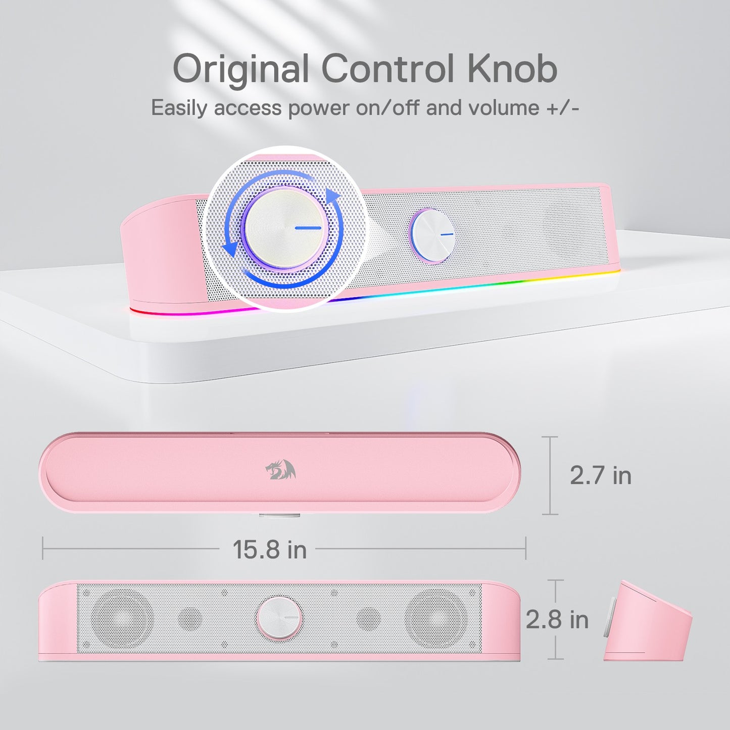 Soundbar de Mesa Redragon GS560 RGB, Alto-falante de Computador de 2.0 Canais com Áudio RGB Dinâmico