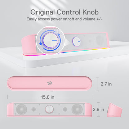Soundbar de Mesa Redragon GS560 RGB, Alto-falante de Computador de 2.0 Canais com Áudio RGB Dinâmico