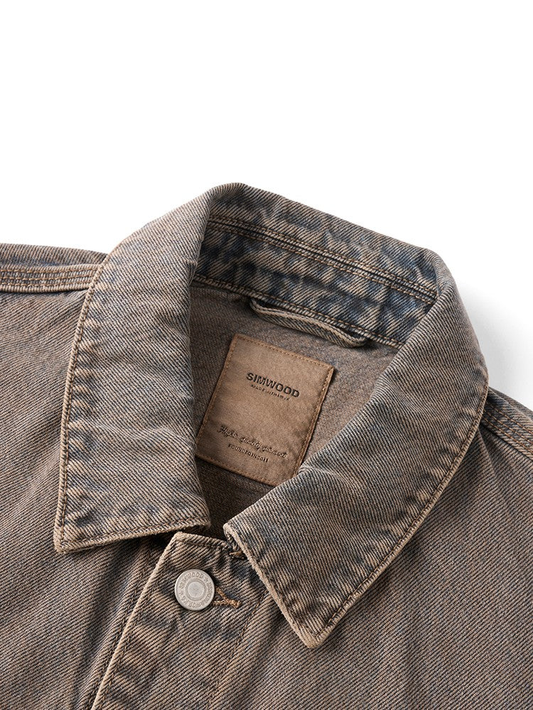 SIMWOOD 2025 Autumn New Oversize Washed Vintage Denim Jackets Men 12.5oz Plus Size Coats