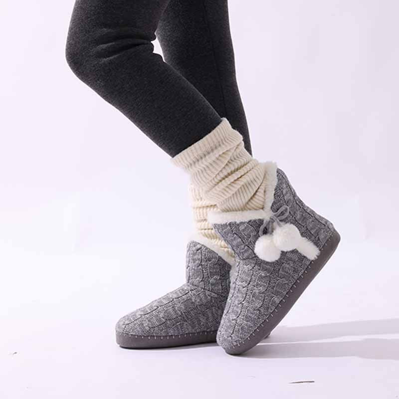 Litfun Winter Warm Plush Boots For Women Outdoor Soft Sole Non-slip Knit Furry Snow Boots Indoor Cozy Fur House Cotton Slippers