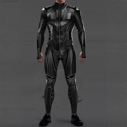 CyberPunk Futuristic Mechanical Armour Jumpsuit Cool Fighter Cosplay Bodysuit Steampunk Costume Halloween Party Shows Men Zentai