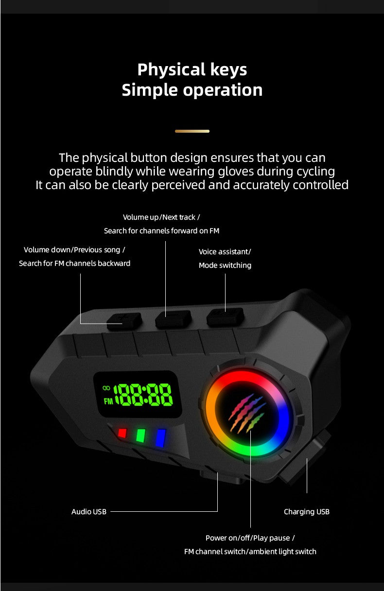 Motorcycle Helmet Headset Bluetooth 6.0 FM Radio Waterproof LCD Display Communication System for Motorbike Riders