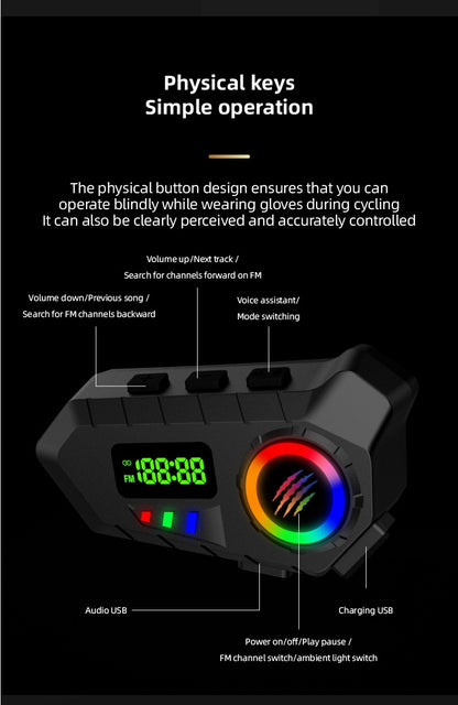 Motorcycle Helmet Headset Bluetooth 6.0 FM Radio Waterproof LCD Display Communication System for Motorbike Riders
