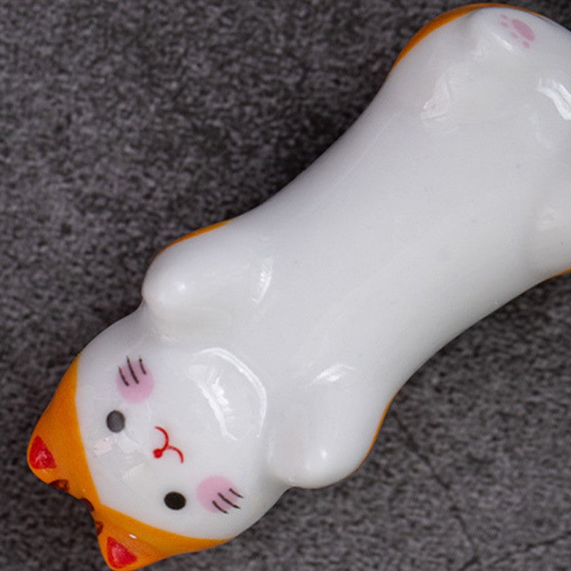 Conjunto de Descanso de Hashi de Cerâmica Gato Fofo Suporte de Hashi de Sushi de Comida Suporte de Garfo de Colher de Cerâmica Artesanato Suporte de Travesseiro