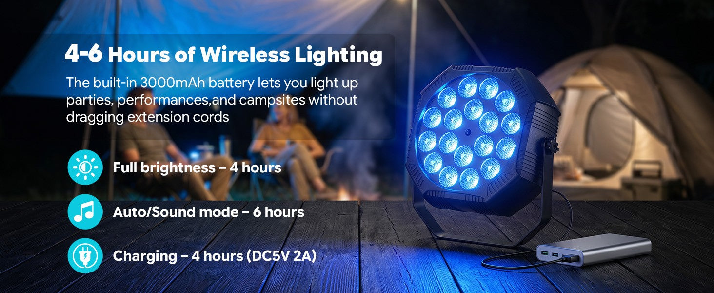 4PCS Flat Stage Par Light Built-in Battery Par Light Mini DJ Party Lights RGB LED Effect Lights Remote control Stage Lighting