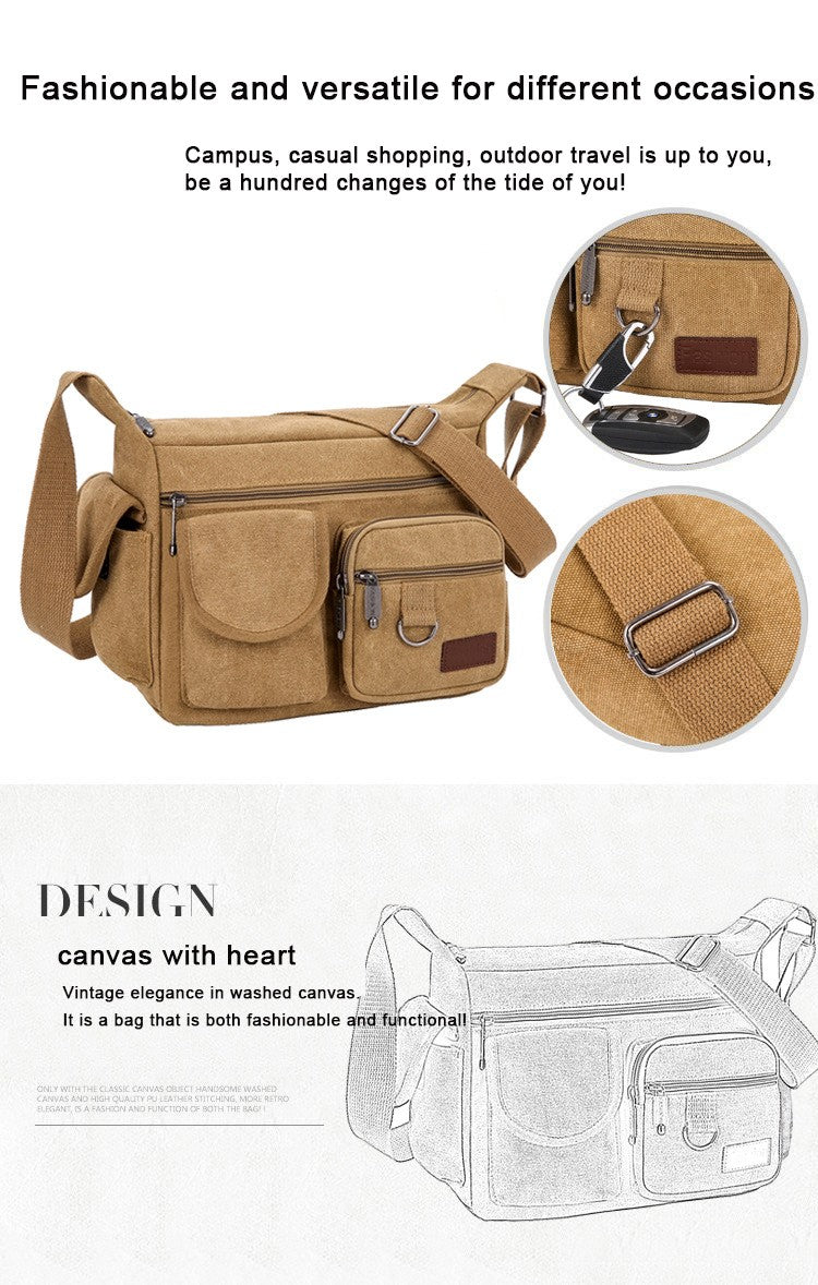 Men's Canvas Messenger Bag Single Shoulder High Quality Crossbody Bag Messenger Bag Commuter Travel Daily Use With Compartment