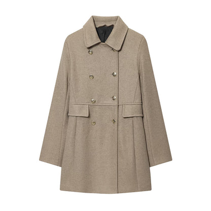 TFMLN 2025 Autumn Winter Women New Lapel Woolen Jacket Fashion Slim Fit Long Sleeved Double Breasted Ladies Casual Overcoat