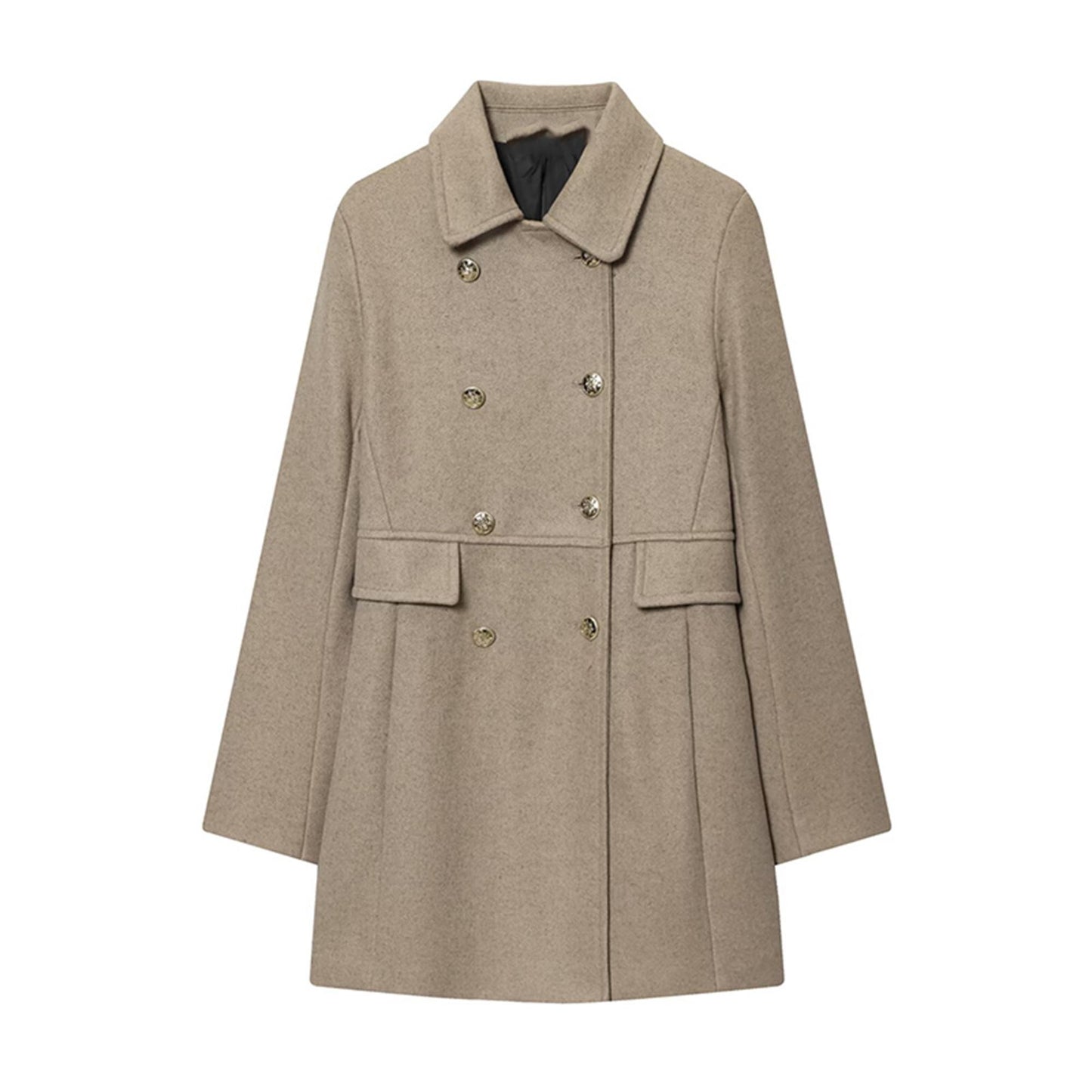 TFMLN 2025 Autumn Winter Women New Lapel Woolen Jacket Fashion Slim Fit Long Sleeved Double Breasted Ladies Casual Overcoat