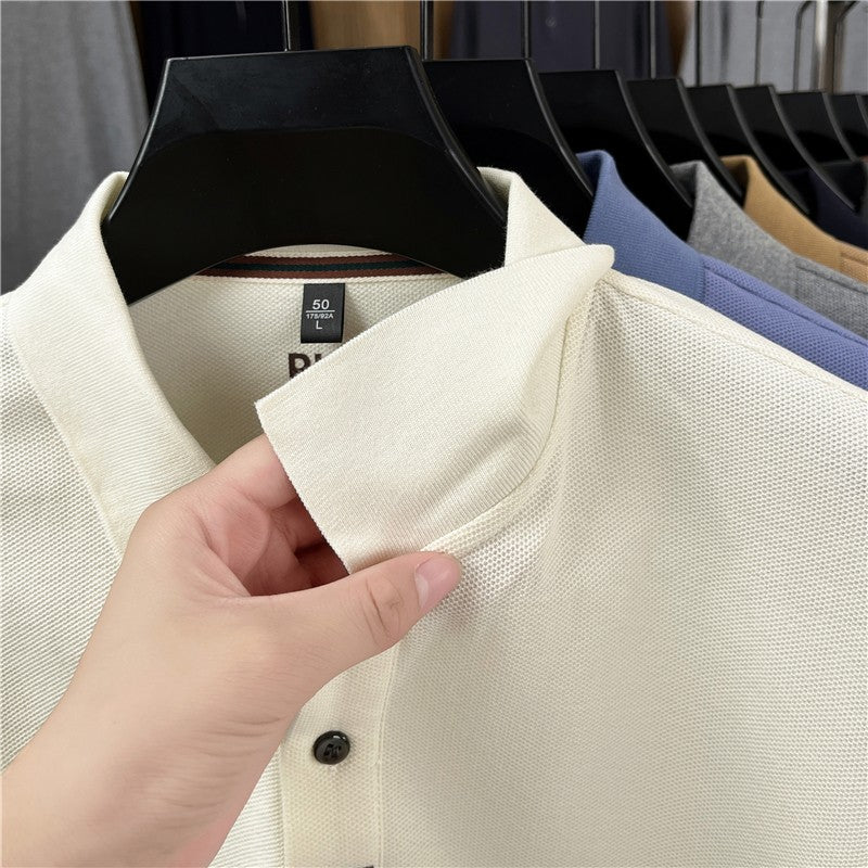 100Cotton High-Quality Men's Polo Shirt Placket Embroid Breathable Long Sleeve Autumn Lapel T-Shirt Business Casual Menswear