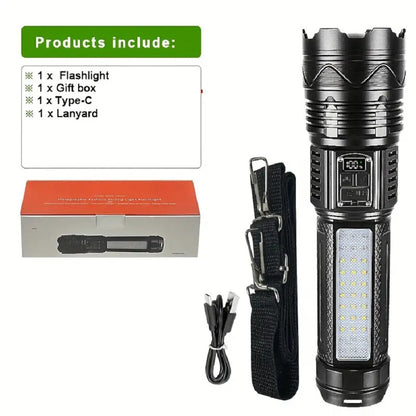 1000000LM Most Powerful LED Flashlight Rechargeable Type-c Flashlight Long Range 6000M Tactical Torch Light For Fishing Hunting