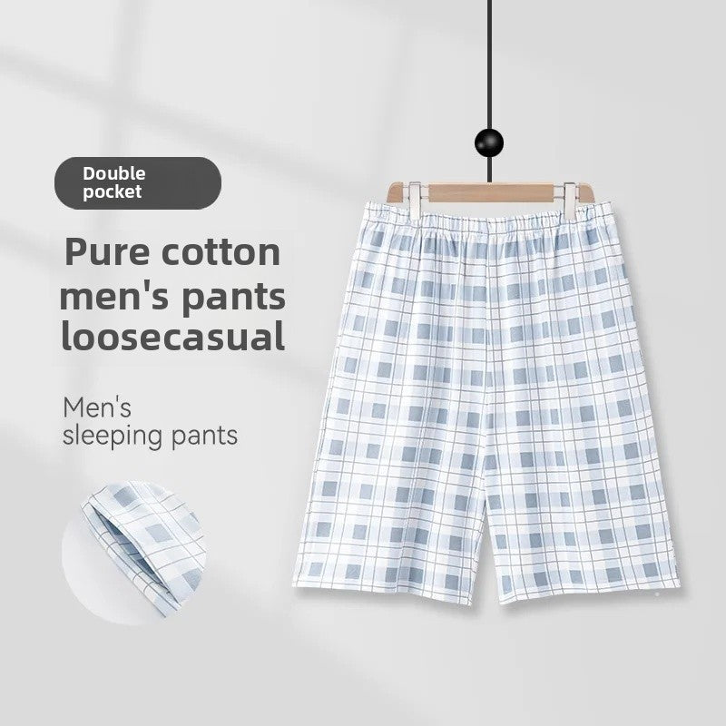 Summer Men's Loose Fit Short Pants Thin Cotton Sporty Comfortable Five-Point Home Leisure Pants Outerwear Big Size Sleepwear