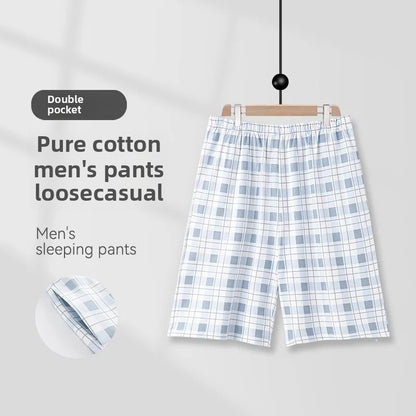 Summer Men's Loose Fit Short Pants Thin Cotton Sporty Comfortable Five-Point Home Leisure Pants Outerwear Big Size Sleepwear