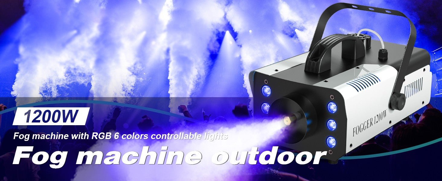 1200W Smoke Machine RGB 6LEDs Lighting Fog Machine Remote Control Stage Smoke Haze Generator for Disco Party Nightclub Wedding