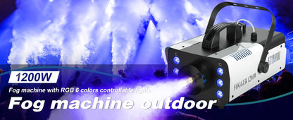 1200W Smoke Machine RGB 6LEDs Lighting Fog Machine Remote Control Stage Smoke Haze Generator for Disco Party Nightclub Wedding