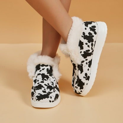 2025 Autumn Winter Women Fluffy Fur Snow Boots Women Leopard Print Flat Flat Heels Thicken Plush Cotton Padded Shoes Woman Warm