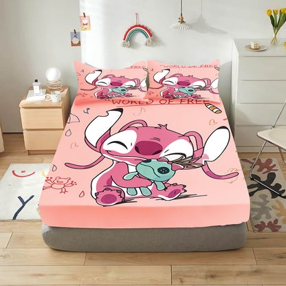 Lilo & Stitch Cartoon Fitted Sheet Home Cover for Teenager Elastic Bedding Cute Digital Printing Sheets Bedding Children