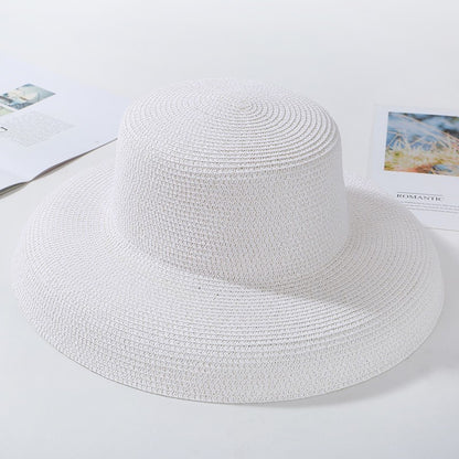 2023 New Summer Sun Hats Ladies Solid Plain Elegant Wide Brim Hat Female Round Top Panama Floppy Straw Beach Hat Women ????
