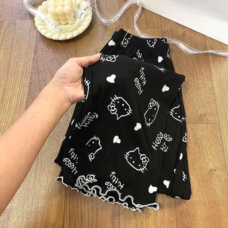 New Women Hello Kitty Pajamas Set Long Sleeve V-Neck Cardigan and Pants Cute Cartoon Homewear Sleepwear Loungewear Spring Autumn