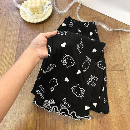 New Women Hello Kitty Pajamas Set Long Sleeve V-Neck Cardigan and Pants Cute Cartoon Homewear Sleepwear Loungewear Spring Autumn