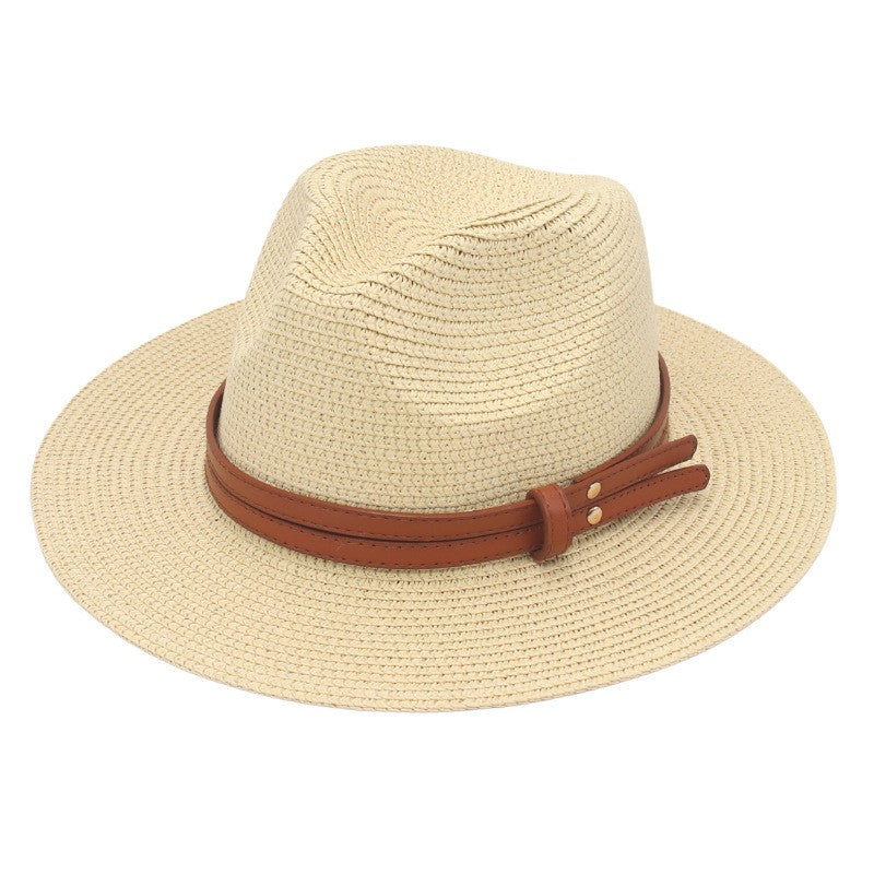 Summer Straw Sun Hat Panama Hats Grass Knitted Gift Hat Breathable Leisure Jazz Hat European American Style Straw Hat Beach Caps