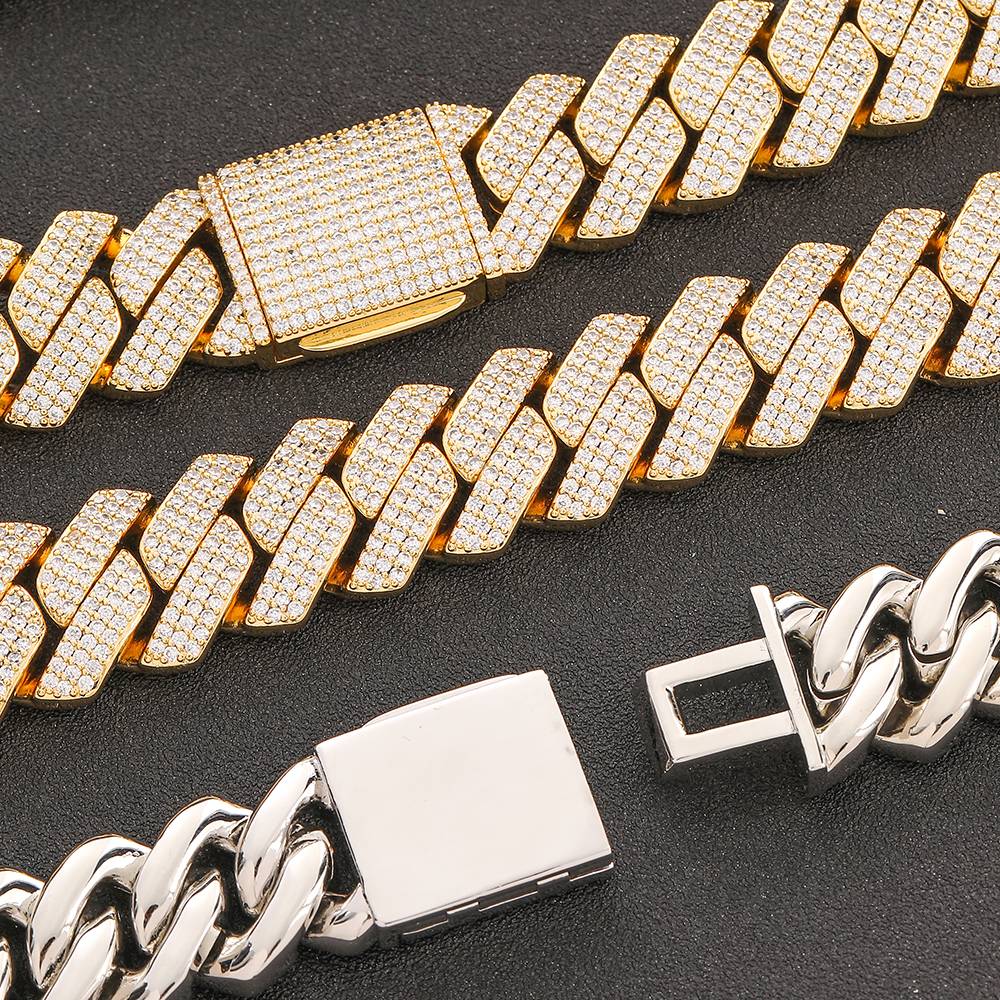 NUOYA High-Quality Hip-Hop Jewelry 20mm Jewelry Ice Necklace Diamond Three Rows Of Zircon Thick Cuban Chain Men's Necklace
