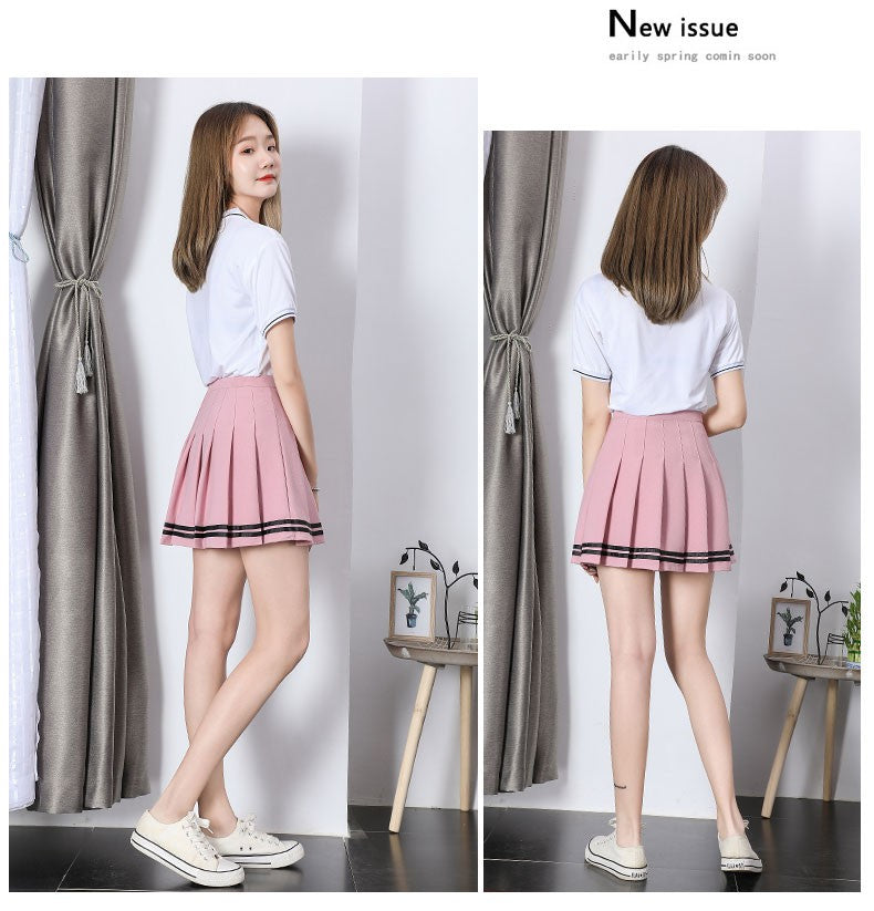 High Waist Women's Skirts Striped Pleated Elastic Waist Female Sweet Mini Dance Plaid Skirt Y2k Korean England Style