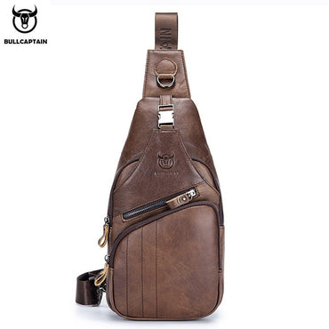 BULLCAPTAIN Bag Genuine Leather Chest Bag Men's Fashion Style Casual Straddle Bag Business Large Capacity Leather Men's Luggage