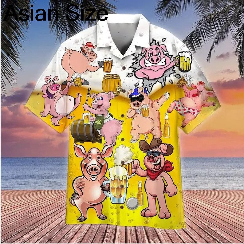 Cute Pig Hawaii Shirt Pink Pig Summer Aloha Shirts Barchelory Party Outfit, Funny Hawaii Shirt, Pig Lovers,Gift For Farmers Tops