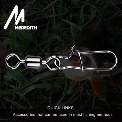 MEREDITH 50 PEÇAS Acessórios para Pesca de Lucio Conector Giratório de Rolamento Pino de Aço Inoxidável Snap Anzóis Isca Giradores Equipamento de Pesca