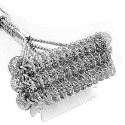 Durable Stainless Steel Grill Brush with Scraper Spring Head - No-Shed Wire BBQ Cleaning Brush for Outdoor Barbecue