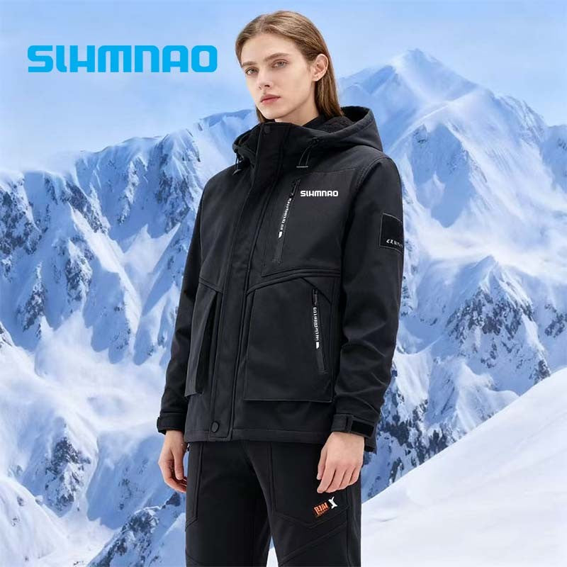 2026 Conjunto de Ciclismo com Capuz Soft Shell de Pele de Tubarão para Uso Externo, Conjunto de Pesca Quente de Veludo Masculino, Conjunto de Assalto de Soft Shell e Veludo