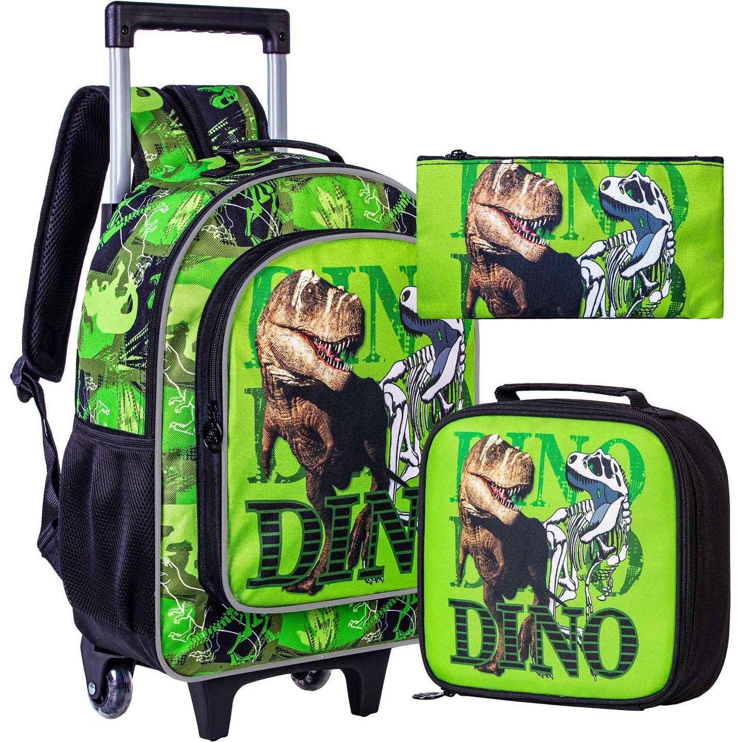 Mochila de Rodinhas 3 Peças para Meninas e Meninos, Mochila Escolar Infantil com Rodinhas, Bolsa Escolar Elementar com Rodas e Lancheira