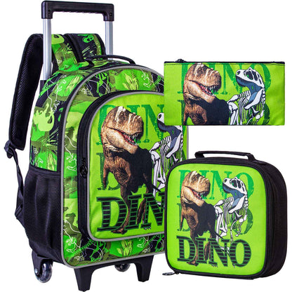 Mochila de Rodinhas 3 Peças para Meninas e Meninos, Mochila Escolar Infantil com Rodinhas, Bolsa Escolar Elementar com Rodas e Lancheira