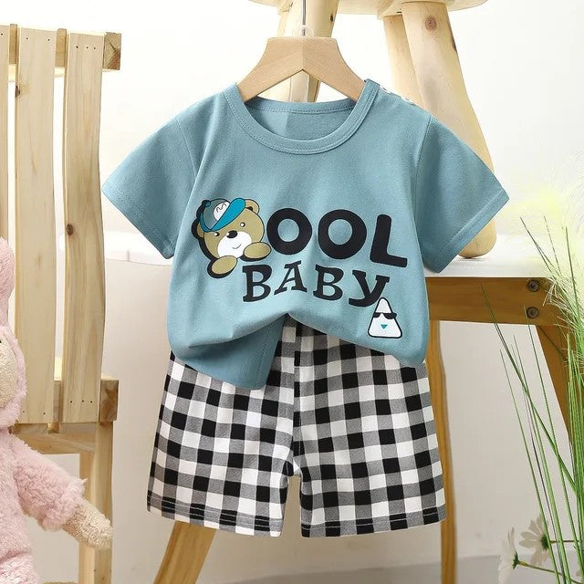 Summer cartoon T-shirt Shorts Children's boys Set Cotton Tees Pants Leisure Boys And Girls Babies Clothes Casual 2pcs