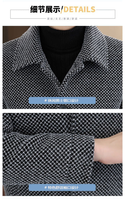 Korean Winter Woolen Jacket Men Plush and Warm Short Trench Coat Plaid Casual Business Streetwear Overcoat Social Men Clothing