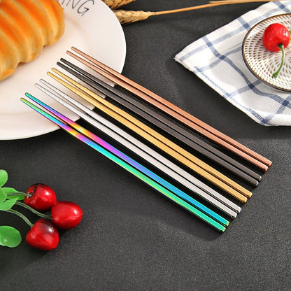 Pauzinhos Coloridos de Aço Inoxidável Portáteis Antiderrapantes Ecológicos Bastões de Comida Utensílios de Mesa de Cozinha